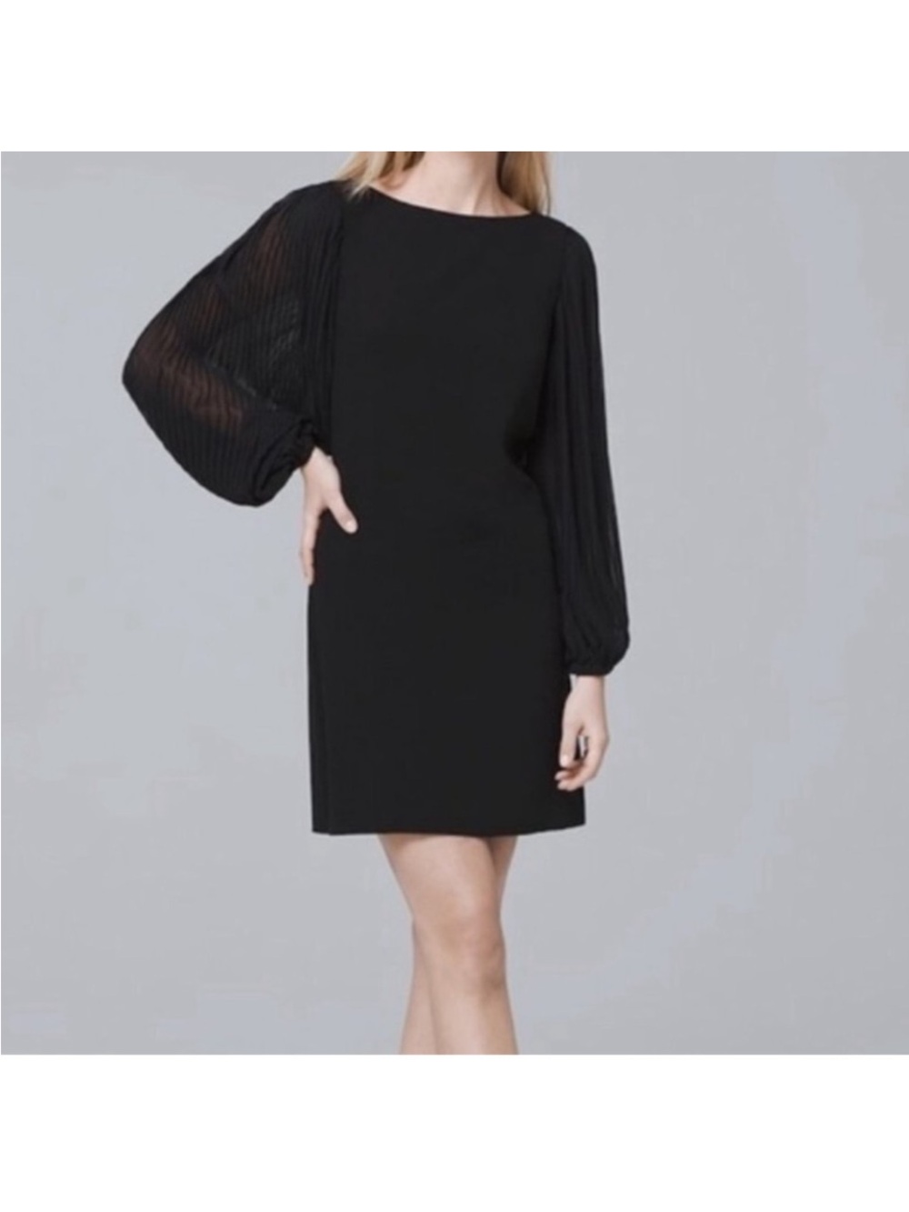 White House Black Market Black Pleated-Sleeve Mini Dress